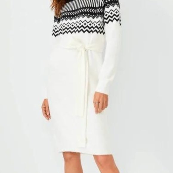 Ann Taylor Fair Isle Belted Sweater Dress New - Picture 4 of 5